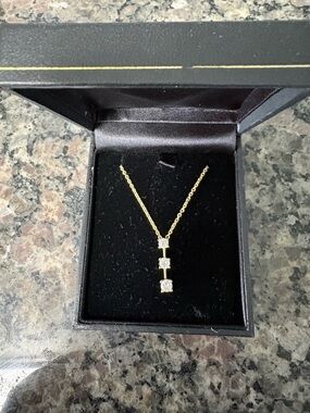 Triple Square Pendant Necklace with lab made diamonds- Women Jewelry